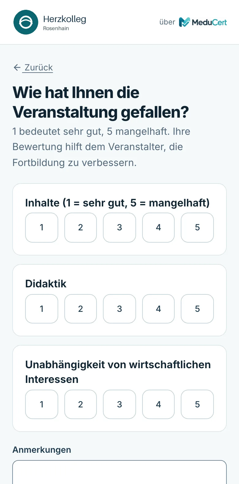 Bewertungsformular auf dem Smartphone