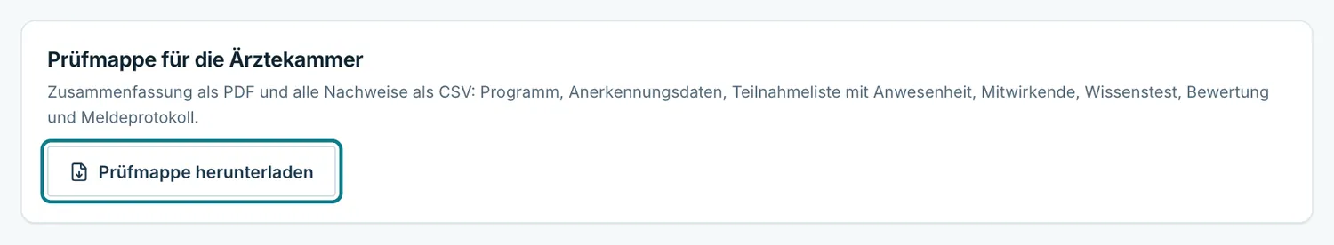 Karte Prüfmappe für die Ärztekammer mit dem Knopf Prüfmappe herunterladen