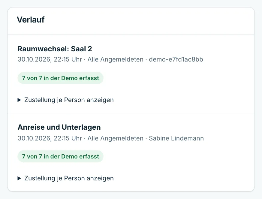 Verlauf der Nachrichten mit Zustellstatus