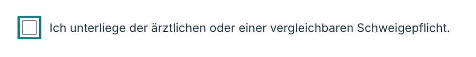 Anmeldeformular mit dem Kontrollfeld zur Schweigepflicht