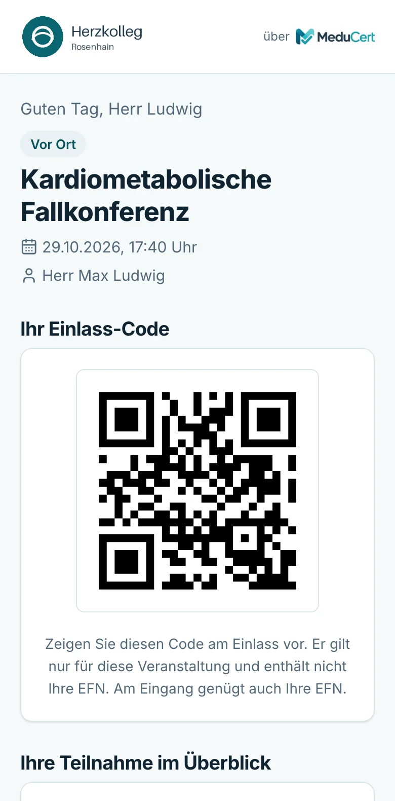Persönliche Teilnahmeseite auf dem Smartphone